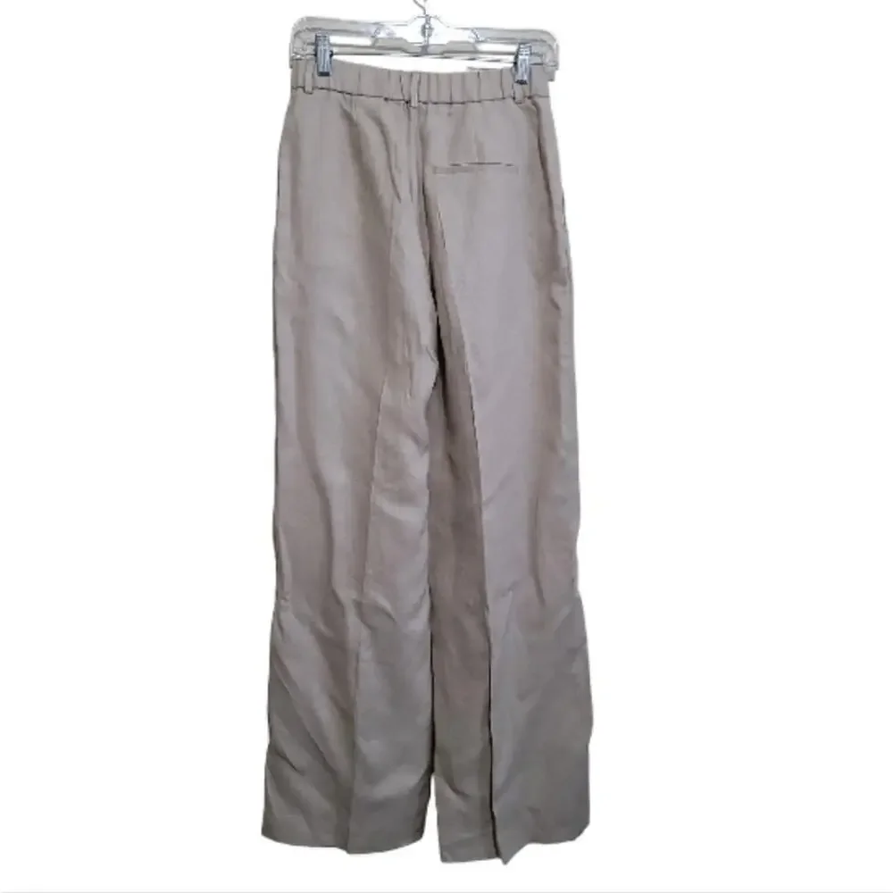 Zara Women's Khaki Linen Wideleg Trouser Pants With Pockets Size XSmall NWT